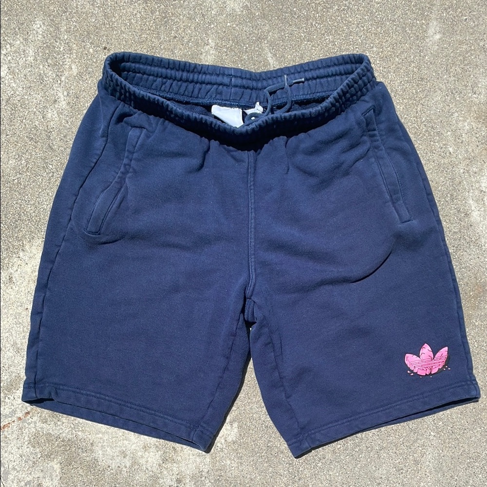 Adidas Dark Blue Shorts with Pink Emblem Shorts